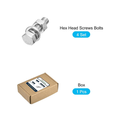 Hex Head Screws Bolts, Nuts, Flat & Lock Washers Kits (M12-1.75x45mm) 4 Set, Fully Threaded Stainless Steel Machine