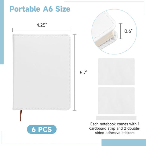 Lnrueg 6 Pcs Sublimation Notebook Blank Journal A6 100 Pages - Hardcover PU Notebooks for Note Taking, Plan Making,