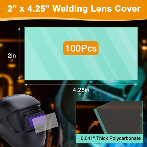 100PCS 2"x4.25" Welding Helmet Replacement Lens, Clear Anti-Scratch Polycarbonate Lens for Arc/MIG/TIG Welding, Fits