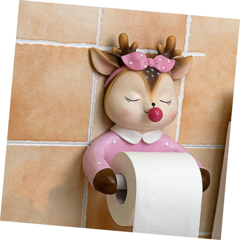 Levemolo Cartoon Wall-Mounted Toilet Paper Holder Bathroom Storage Rack Lovely Deer Design Decorative Tissue Roll Shelf