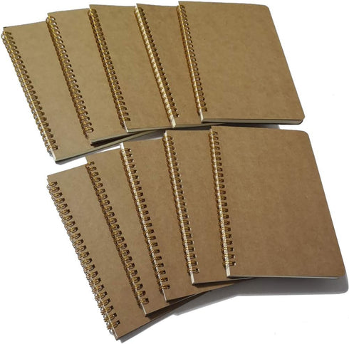 Softcover Spiral Notebook, Kraft Cover, 50 Sheets (100 Pages) Blank, 10 Notebooks Per Pack, A5, Brown