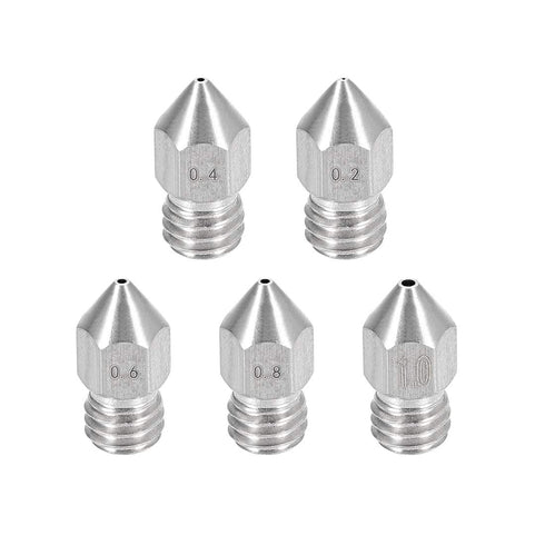 uxcell 5pcs 3D Printer Nozzle Stainless Steel MK8 Nozzle M6 for 1.75mm 3D Printer (0.2mm, 0.4mm, 0.6mm, 0.8mm, 1mm)