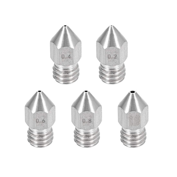 uxcell 5pcs 3D Printer Nozzle Stainless Steel MK8 Nozzle M6 for 1.75mm 3D Printer (0.2mm, 0.4mm, 0.6mm, 0.8mm, 1mm)