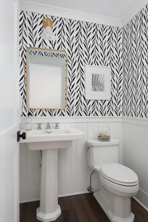 Wudnaye Black and White Peel and Stick Wallpaper, Leaf Contact Paper 17.7 inch × 78.7 inch, Self Adhesive Decorative
