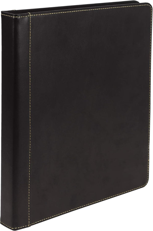 Samsill 0.5 Inch 3 Ring Binder, Leather, Black with Contrast Stitching, 8.5 x 11 Inch, Notebook Binder, Portfolio
