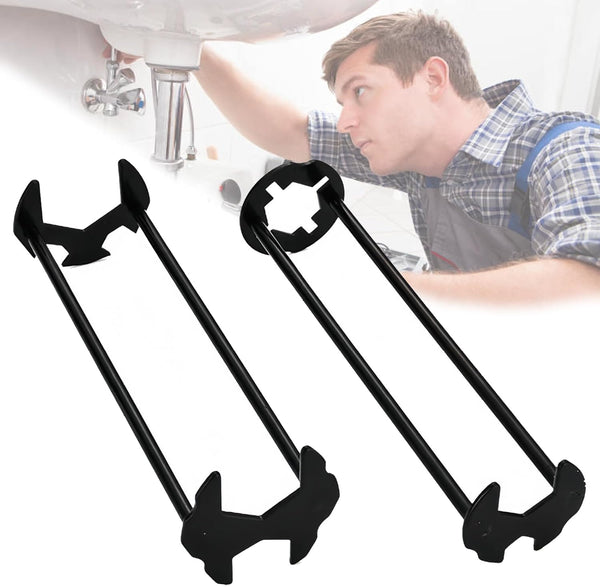 2 Pcs Basin Wrench Set, Four-jaw Hex Wrench, 7 Sizes Carbon Steel for Tight Spaces Maintenance Installation