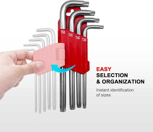 HAUTMEC 9-Piece Star Wrench Set, L Shape Metric Allen Wrench Set for Tamper Resistant Fasteners