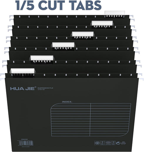 MerryNine 36pcs Black Hanging File Folders, Letter Size, 1/5-cut Adjustable Tabs, Inserts