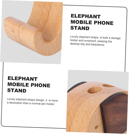 STOBOK Cute Wooden Animal Cell Phone Holder, Elephant Smartphone Stand, Office Desk Organizer