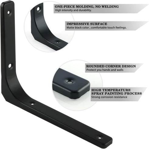 SAYAYO Black Wall Shelf Brackets, 6 x 5 Inch Iron Metal L Shaped Corner Support Brackets for DIY Floating Shelf, 4 PCS