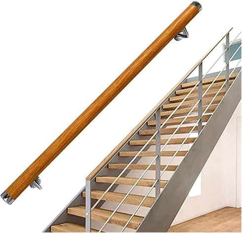 ALDEPO Grab Bars Handrails Wooden - 1Ft-20Ft Complete Kit, Corridor Non-Slip Stair Railings