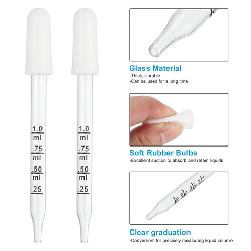 PATIKIL Eye Dropper, 5Pcs 1ml Glass Graduated Pipette with Rubber Cap and Brush for Essential Oils, Lab Experiments,