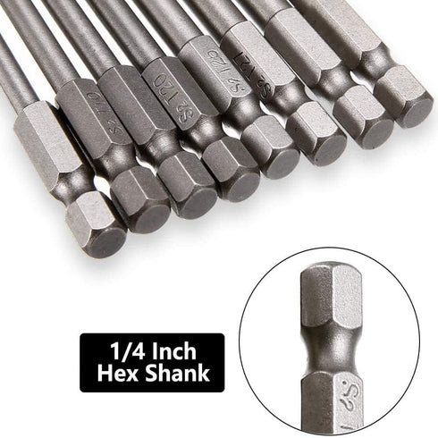 Fongmore 8PCS 100mm S2 Set 1/4 Inch T8 T10 T15 T20 T25 T27 T30 T40 Steel Torx Security Head Screwdriver Drill Hex Shank