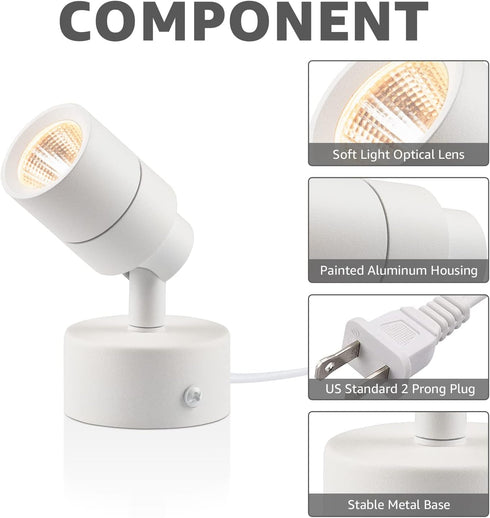 2 Pack 3W 3000K 120V 5.9 SUNVIE LED Up Lights Indoor, Spot Lights for Indoor Use with Warm White, Spotlights for Plants