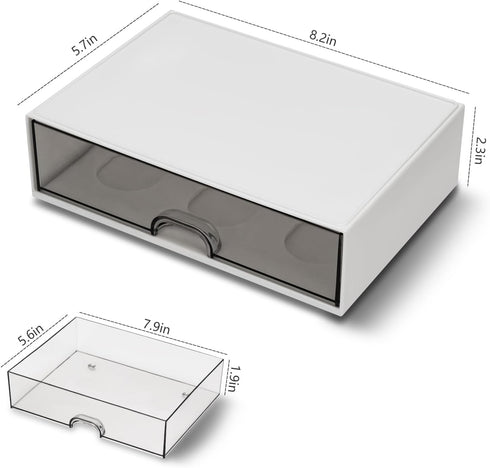 Desk Organizer Drawer - Clear Plastic Storage Box for Office Supplies, Gel Pens, Pencils, and Chargers (White)