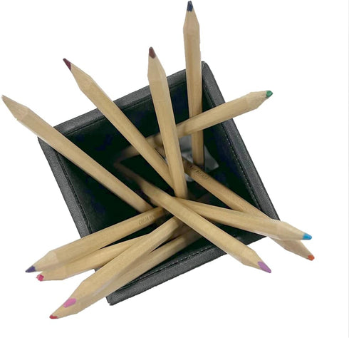 UnionBasic Black Leather Square Pen Holder, Desktop Caddy Stationery Organizer
