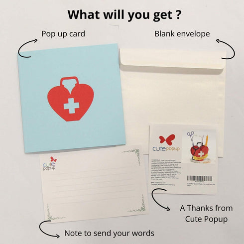 CUTE POPUP Medical Thank You Card with Superhero Heart Design, Premium Handmade Gift for Nurse, Doctor, Healthcare