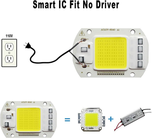 2PCS 50W 110V LED COB Chip White Light Engine Integrated Smart IC Driver for floodlight