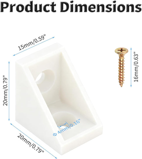 100 20x20x15mm 90 Pcs L Shape Bracket Plastic Nylon Right Angle Brackets with Screws Degree Plastic Corner Braces