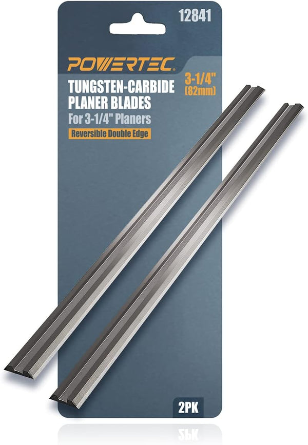 POWERTEC 12841 3-1/4" Tungsten Carbide Hand Held Planer Blades Replacement Set of 2 for Black&Decker, Bosch, DeWalt