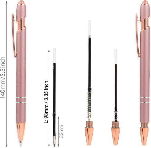 MengRan Rose Gold Pens, 12 pcs with Stylus Tip, Black Ink Medium Point Ballpoint Pens