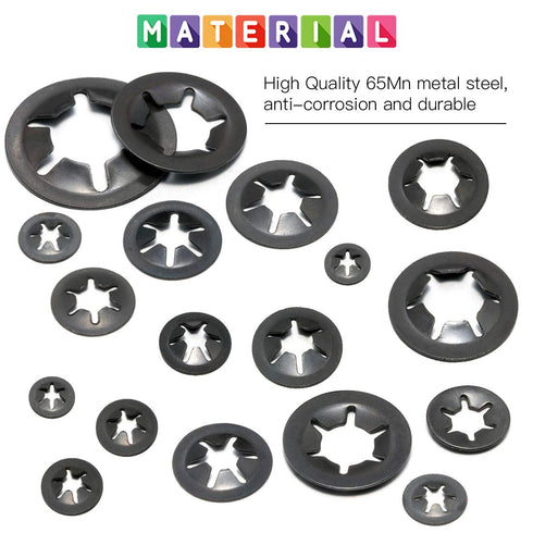 Glarks 280Pcs Internal Tooth Starlock Push On Locking Washers, Speed Clips Fasteners Assortment Kit