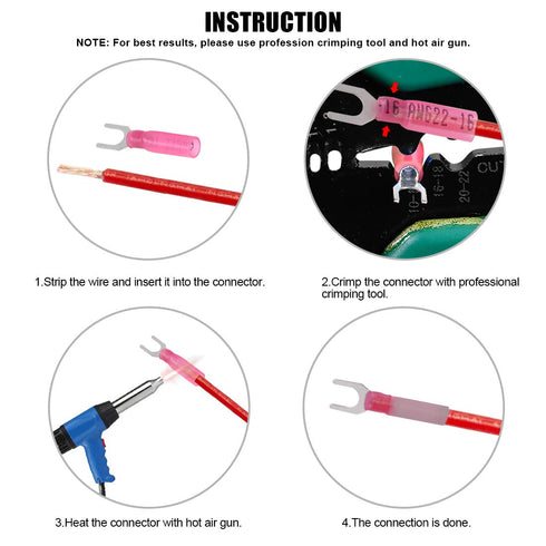Glarks 50pcs 22-16 Gauge #10 Heat Shrink Fork Connectors Electrical Insulated Fork Crimp Terminals Connectors