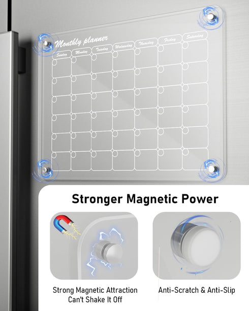 Nicpro 2 PCS Magnetic Acrylic Calendar for Fridge, Clear Dry Erase Board with 12 Color Markers & Pen Holder