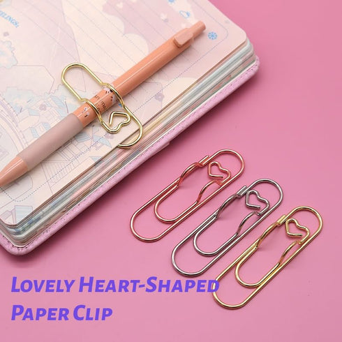 Pen Holder for Notebook, 20PCS Metal Pen Clips with Heart, Cute Journal Paperclips, Large Size Pencil Holder (Rose Gold)