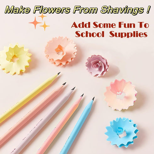 Fun Pencils - Flower Shaped Shavings, Novelty, Cool - Triangular Pencils for Kids, Cute with Erasers, 12 Pack