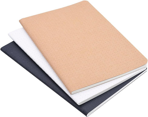 newestor Set of 3 A5 Dotted Notebook/Travel Journal, 5.5 x 8.25, 120 Sheets/240 Pages, Black/White/Kraft Brown
