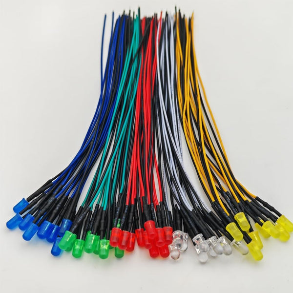 Gebildet 50pcs 5mm Red, Yellow, Green, Blue, White LED Lights, 12VDC Prewired 7.8
