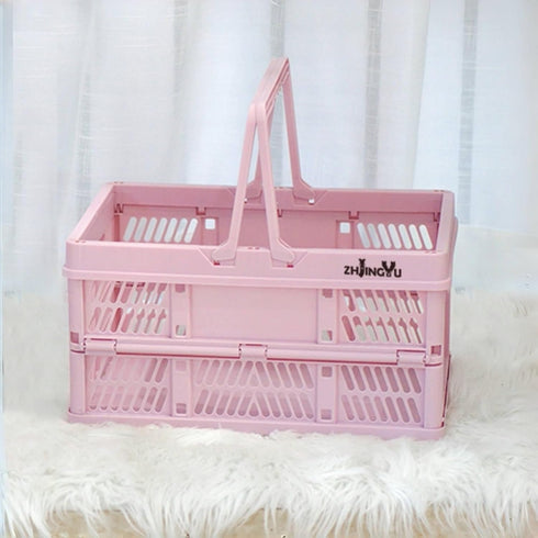 organizing,14.96" x9.84"x 7.87" basket,20L Pink crates for storage,plastic baskets for collapsible shopping foldable
