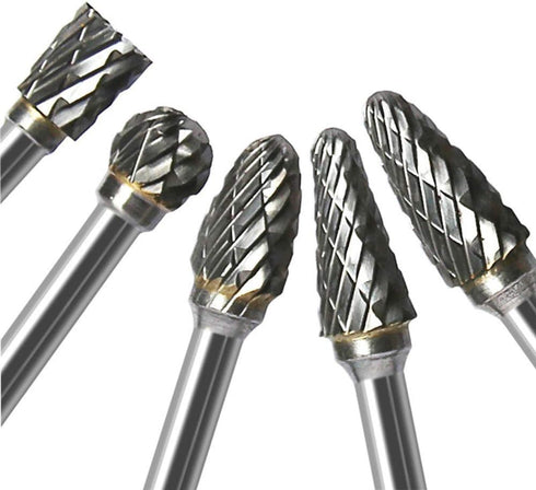 Double Cut Carbide Rotary Burr Set, 10 Pcs, 1/8" Shank, 1/4" Head Length for Woodworking, Drilling, Metal Carving