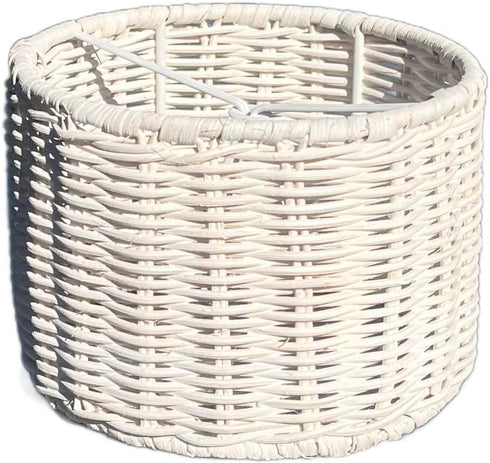 Upgradelights White Wicker Chandelier 5.5 Inch Retro Drum, Clips Onto Bulb. 5.5x5.5x4.5