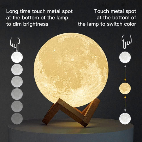 3D 7.1IN BRIGHTWORLD Moon Lamp Moon Night Light Printed Lunar Lamp for Kids Gift for Women USB Rechargeable Touch