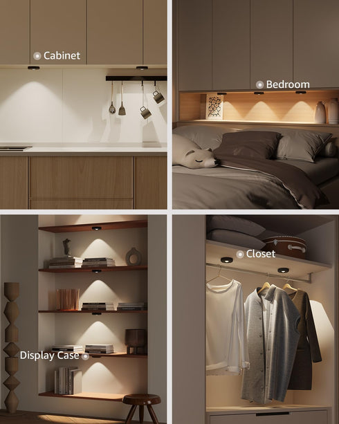 2400mAh Closet, Rechargeable Puck Lights with Remote, Black Battery Touch Light, Magnetic Tap Light Wireless LED Under