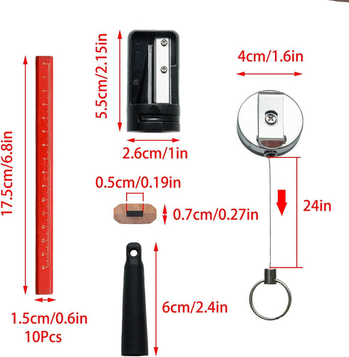 JAKOUE 12 set,7 Inches Pcs Red Carpenter Pencils Woodworking Construction Pencils with Pencil Sharpener and Retractable