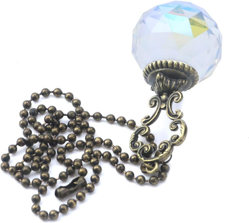 Pack 2 MY MIRONEY Crystal Prism Ball Ceiling Fan Pull Chains Vintage Extender Light Pull Chain Clear Crystal Pendant