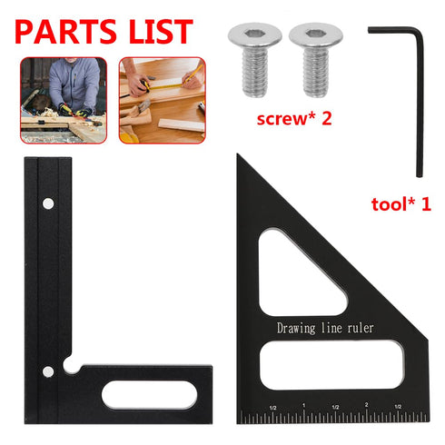 Imperial 3D Multi-Angle Measuring Ruler - 45/90 Degree Aluminum Alloy Woodworking Square Protractor, Miter Triangle
