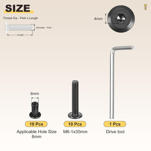METALLIXITY Set Wrench(M6-1x30mm) 20Pcs, M6 Furniture Crib Screws Replacement with Galvanization Connector Bolts Screw