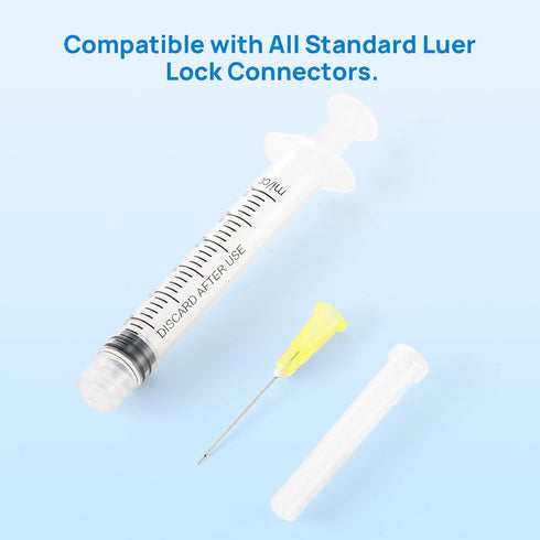 JMU 100pcs Dental Irrigation Syringes, 3cc with 27G Blunt Dispensing Needles, Luer Lock Design