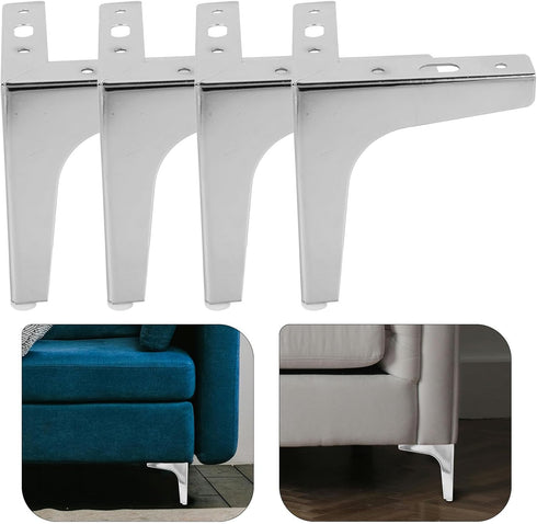 4pcs 13cm jojofuny Metal Furniture Legs Sofa Feet Replacement Cabinet Dresser Legs Silver Triangle Support for Coffee