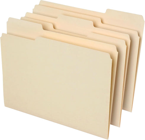Office Depot File Folders, 1/3 Cut, Letter Size, 30% Recycled, Manila, Pack of 100