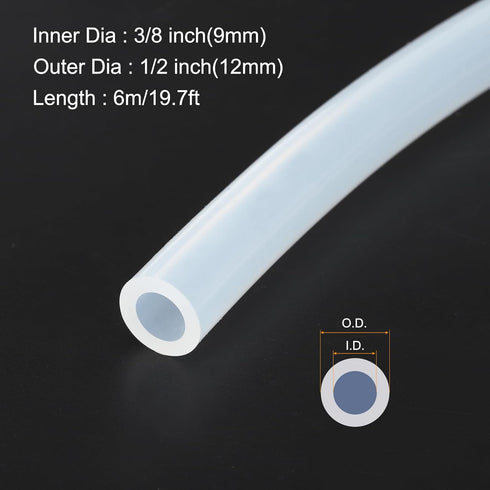 6m(20ft) 9mm(3/8") ID x 12mm(1/2") OD Silicone Tubing Clear Industrial Plastic Tubing Pure Silicone Hoses for Pump Siphoning Draining Irrigation Brewing