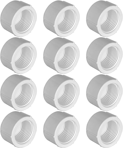 3/4 Inch PVC Cap Female End Cap Plug, 12 Pack for Plumbing Water Line