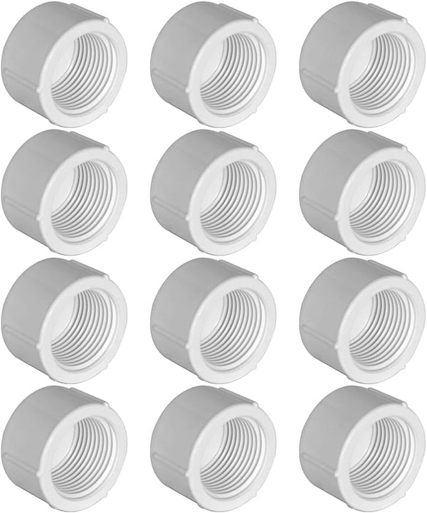 3/4 Inch PVC Cap Female End Cap Plug, 12 Pack for Plumbing Water Line