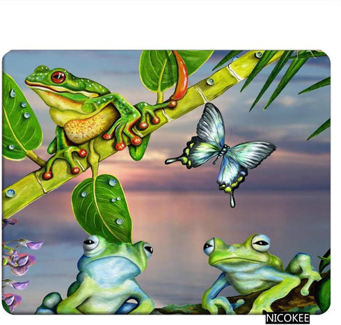 Frog Gaming Mousepad, Cartoon Butterfly Frog Green Leaves Mouse Pad for Computer Desk, 9.5 X 7.9 Inch