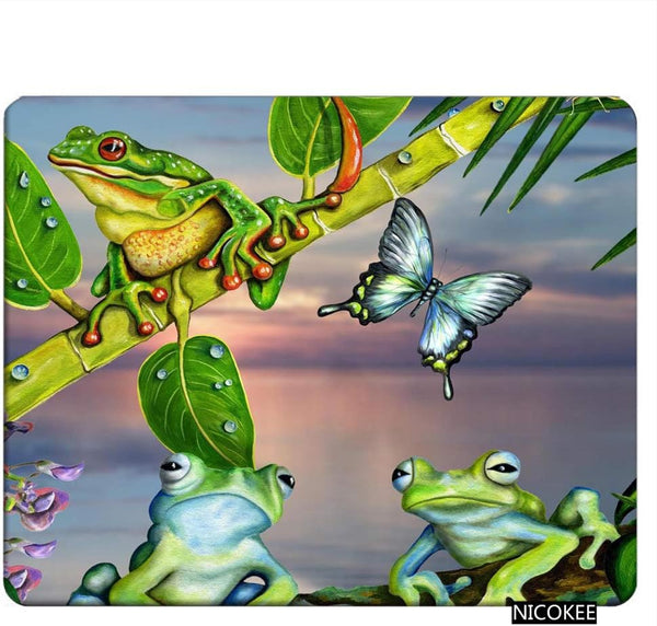 Frog Gaming Mousepad, Cartoon Butterfly Frog Green Leaves Mouse Pad for Computer Desk, 9.5 X 7.9 Inch