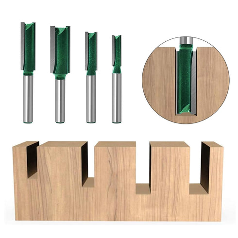 Plus Double Flute Straight Router Bit Set with 1/4 Inch Shank and Updated C3 Carbide